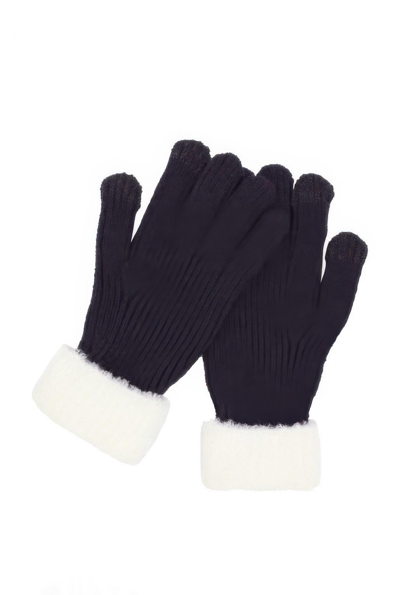 Faux Fur Cuff Smart Touch Knit Gloves image