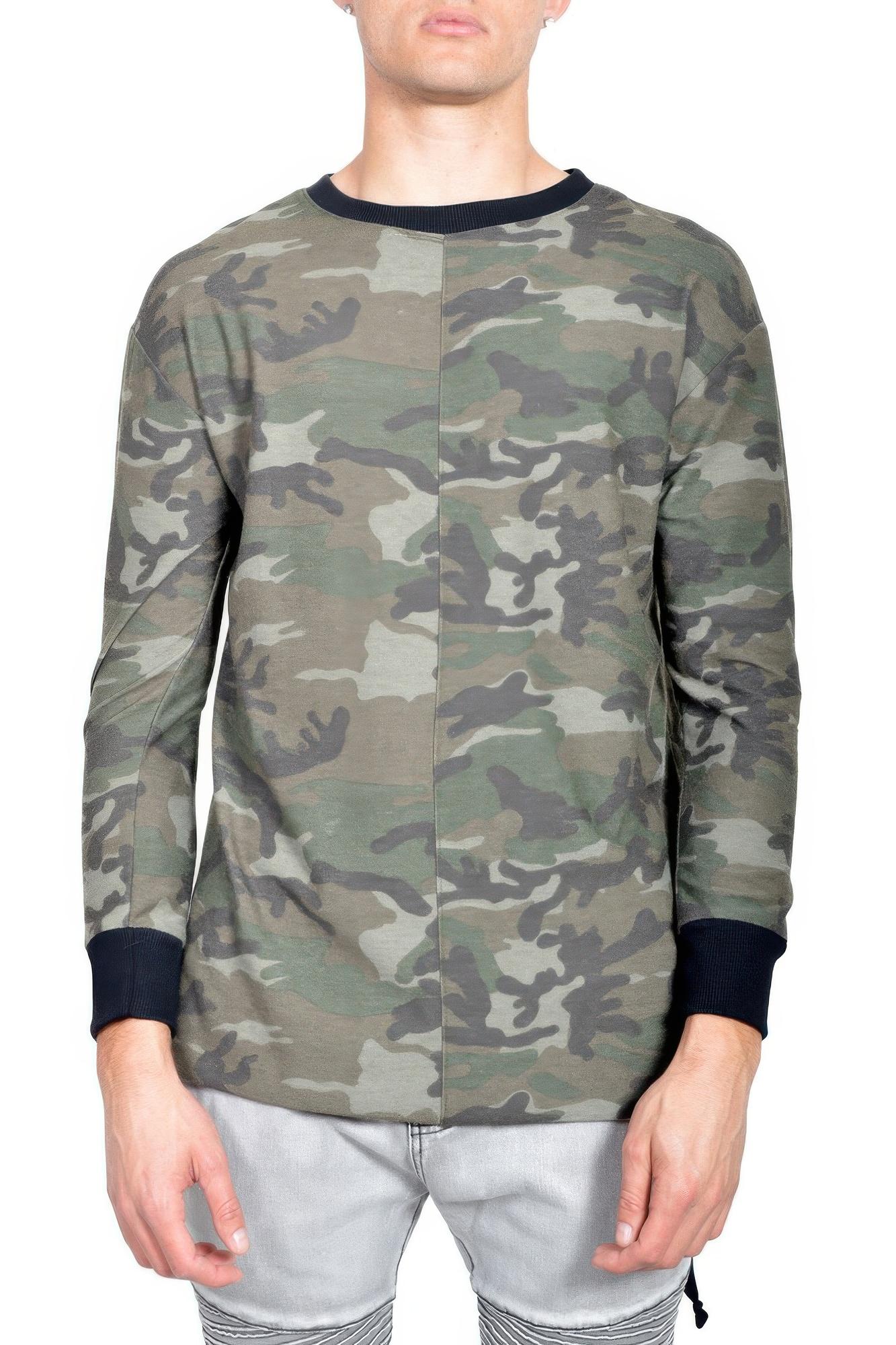 mens casual long sleeve camo t-shirt tops image