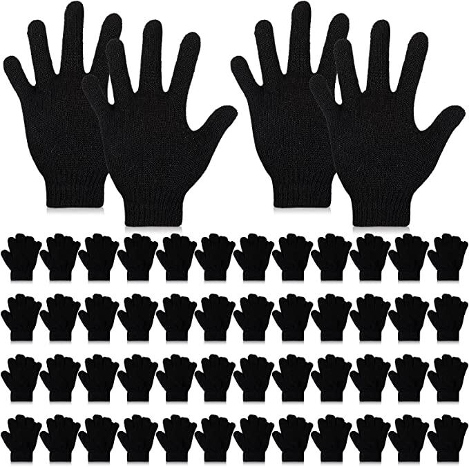 300 Pairs Kids Winter Gloves - Black - Stretchy Full Finger Knitted Gloves for Boys Girls - Item #5745 image