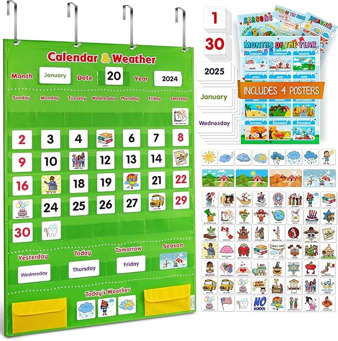 Calendar and Weather Pocket Chart - Includes 4 Exclusive Posters & 142 Cards - Item #7612 image