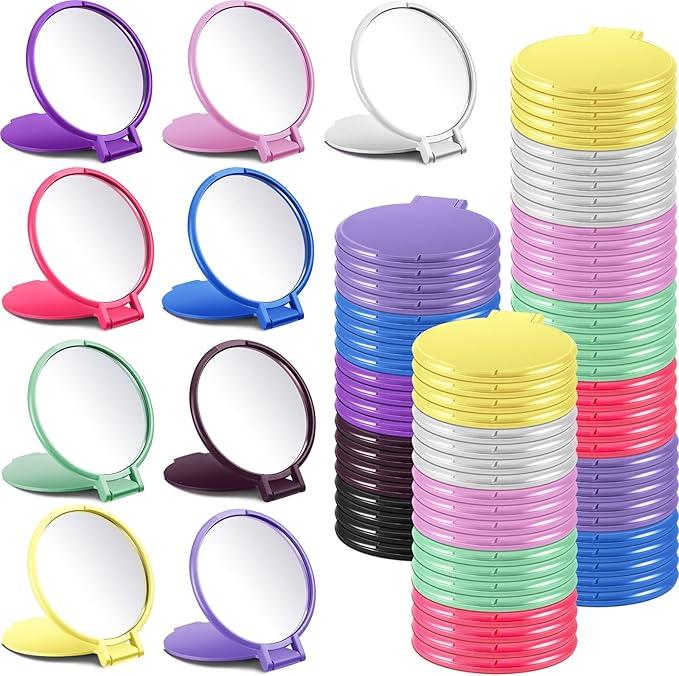 Mini Folding Compact Mirror - Portable Pocket Round Travel Mirror - Assorted 10 Colors - Item #8342 image