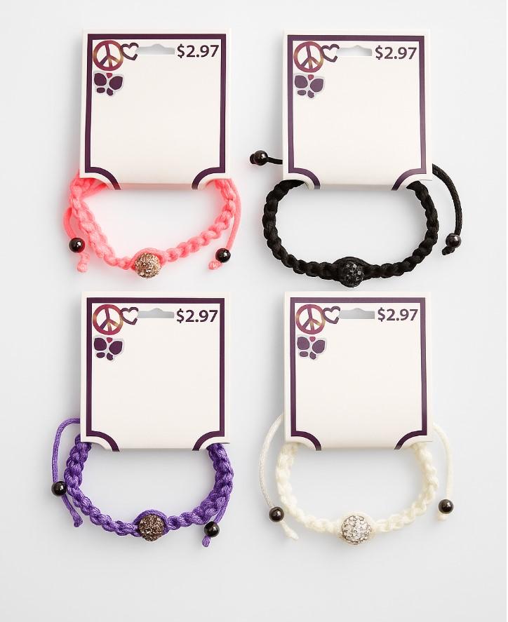 Woven Charm Bracelets with Sparkling Crystal Bead Centerpiece - Adjustable - Assorted Colors - Item #8446 image