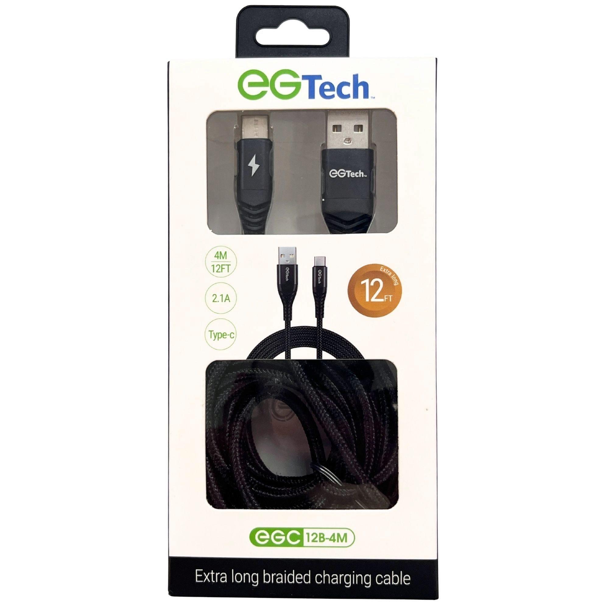 EG Tech 2.1A Braided 12 Foot USB Type C Cable in Black image