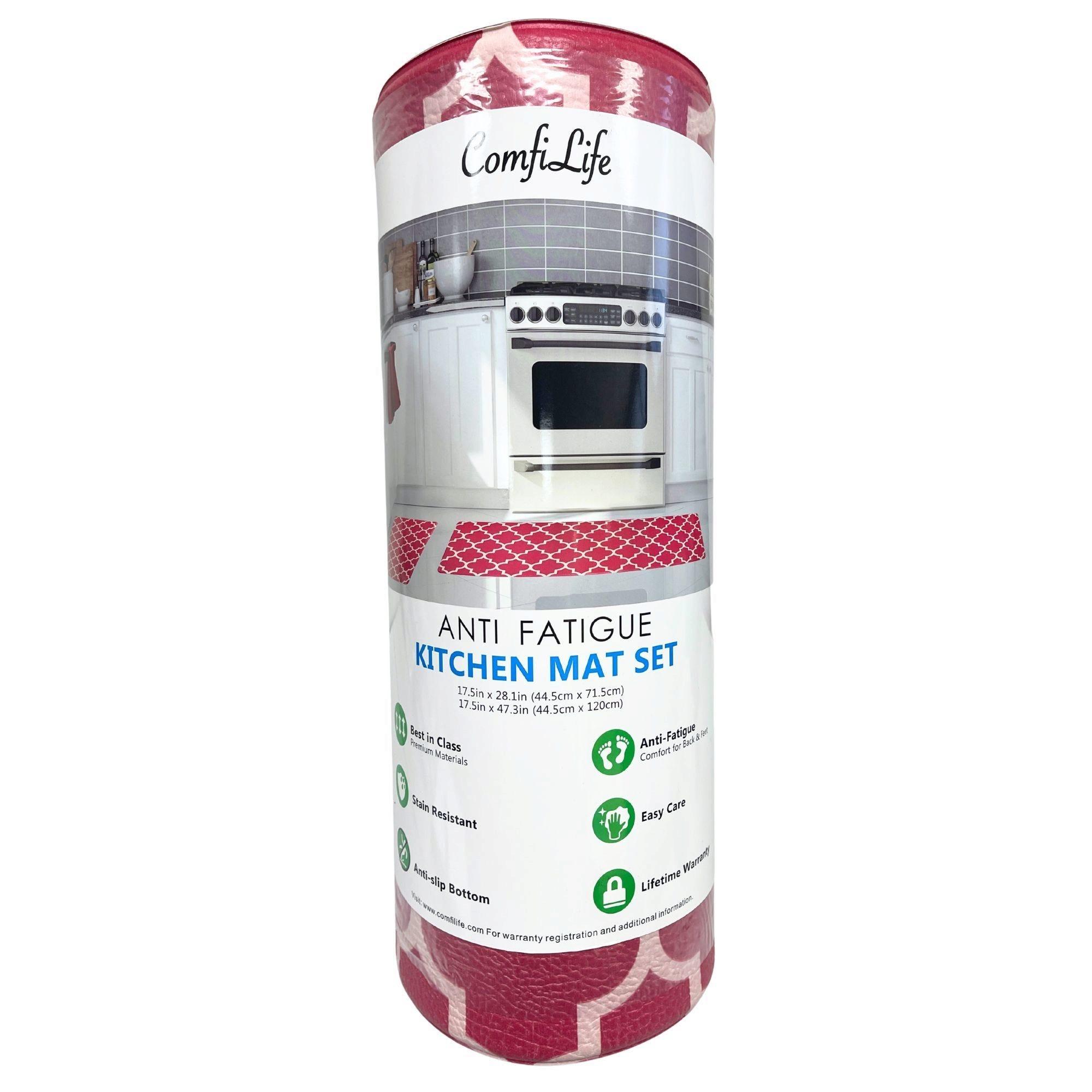 Comfi Life 2 Pack Anti Fatigue Kitchen Mat Set 28.1 x 17.5" and 47.3" x 17.5" in Red image