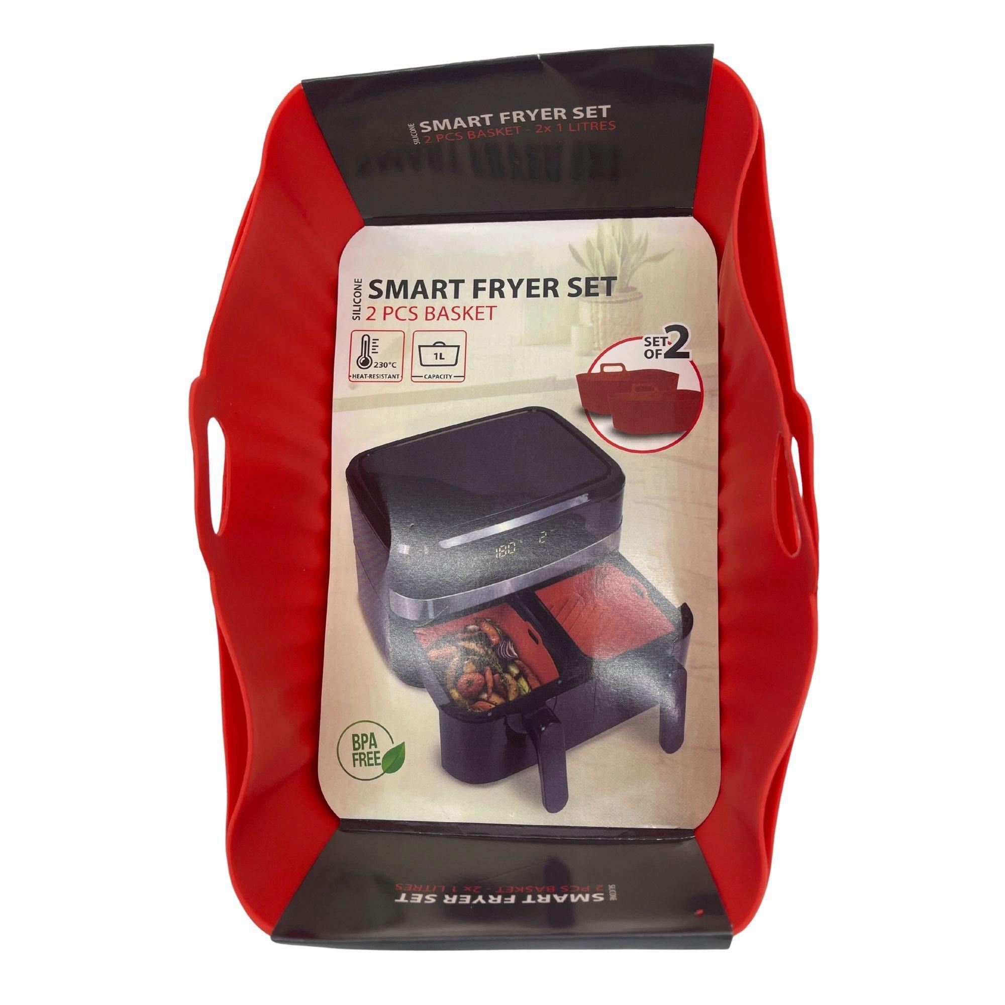 2 Piece Reusable Nonstick Silicone Rectangle Fryer Basket Set with Handles image