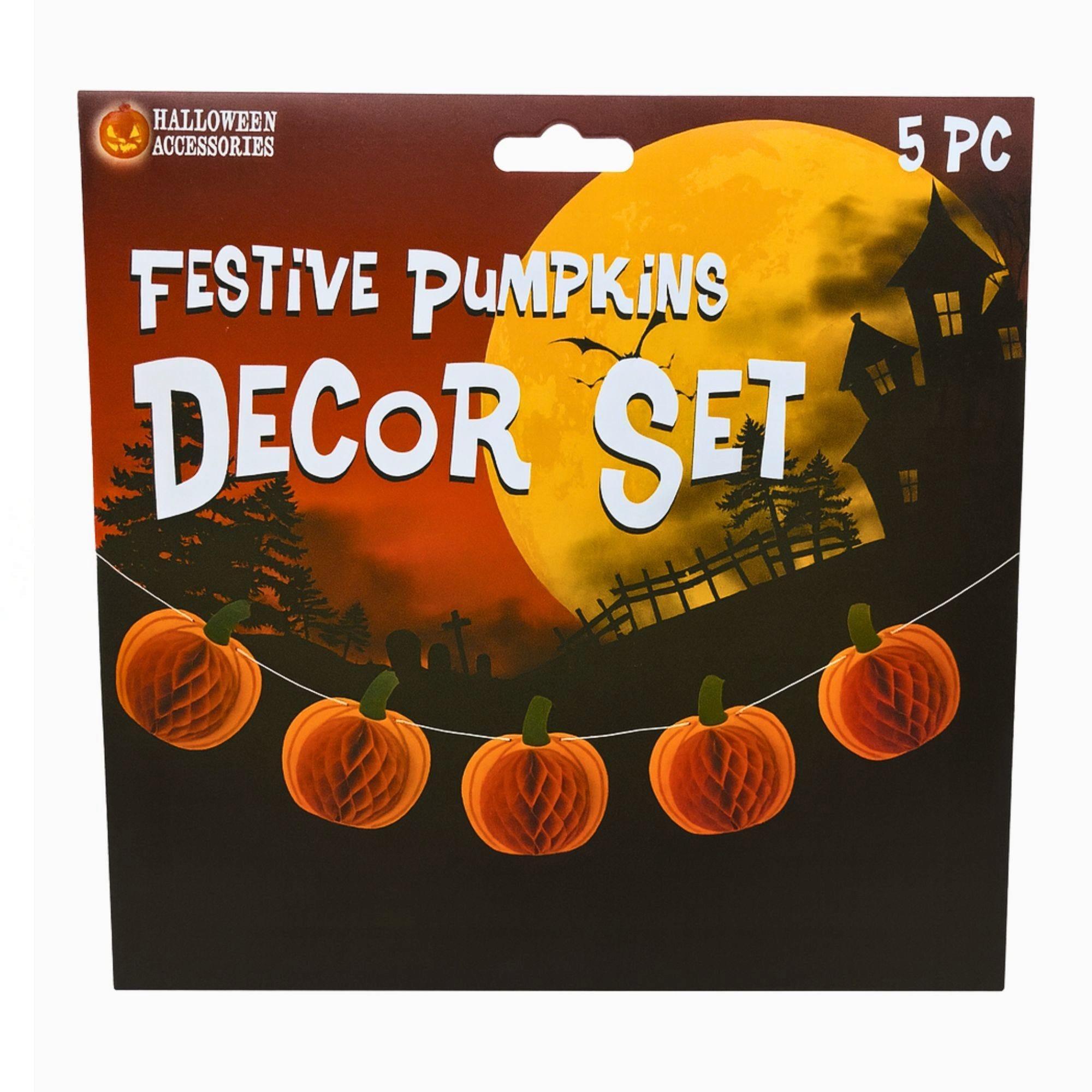 Honeycomb Paper Pumpkin Garland Accordion-Style Halloween Decoration image