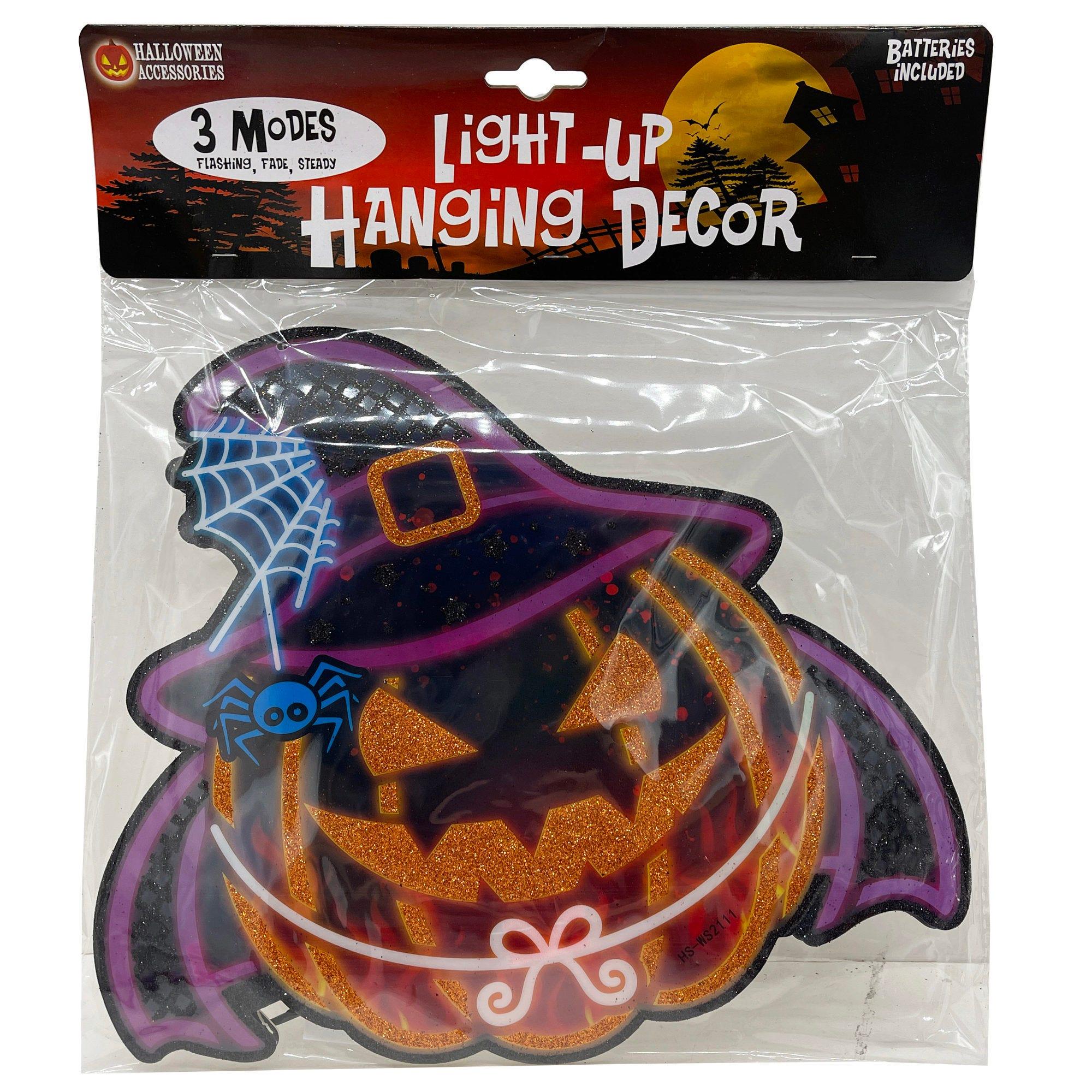 Bat Jack-O'-Lantern Witch with Hat LED Light-Up Hanging Party Decor image