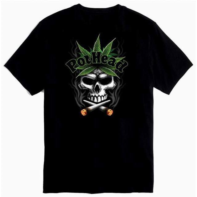 "Pothead" Skull & Marijuana Leaf T-Shirts - Black XXL image