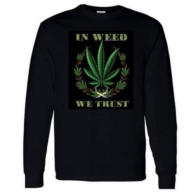 "In Weed We Trust" Marijuana Long Sleeve Shirts - Black XXL image