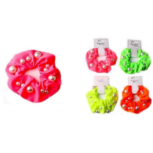Solid Color Scrunchies With Beads - Assorted image