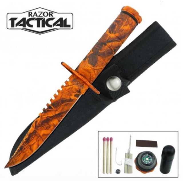 8.5" Snow Camo Survival Knife With Nylon Sheath - Orange image