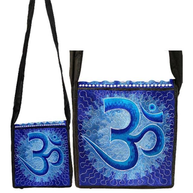 Silk Embroidered Mini Sling Bags - Blue Om Theme image