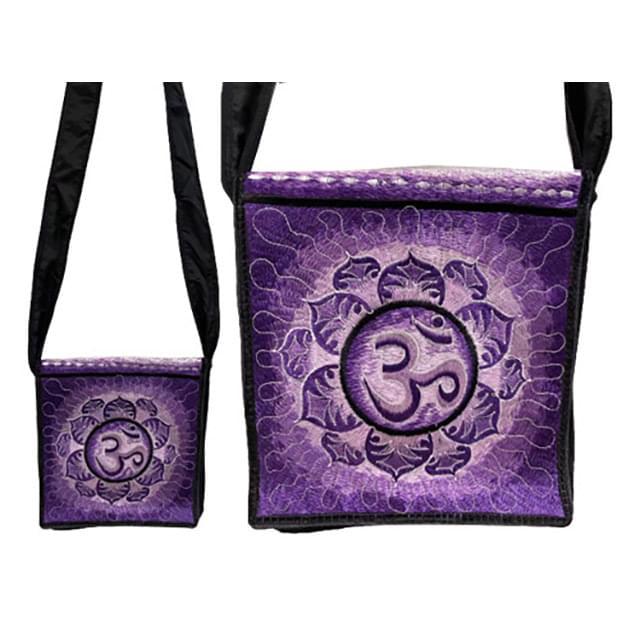 Silk Embroidered Mini Sling Bags - Purple Peace Sign Lotus image