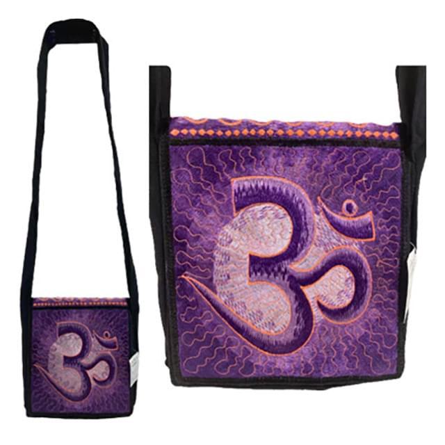 Silk Embroidered Mini Sling Bags - Purple Peace Sign image