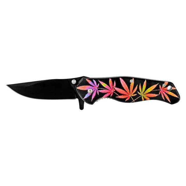 4.75" Quick Access Folding Pocket Knife - Fluorescent Marijuana Leaf image