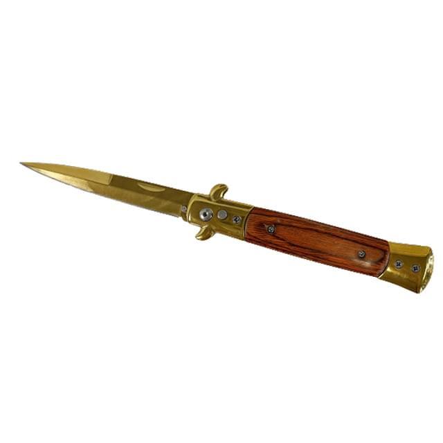 5" Spring Assisted Switchblade Knife - Gold & Wood image
