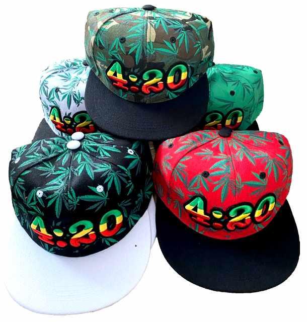 Marijuana Leaf 4:20 Flat Bill Snapback Hats image