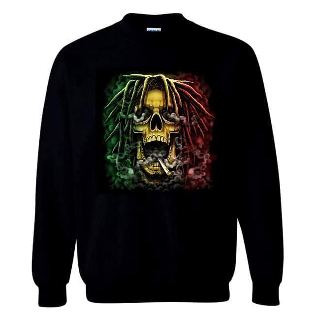 Rasta Smoking Skull Sweatshirts - Black M/L/XL image