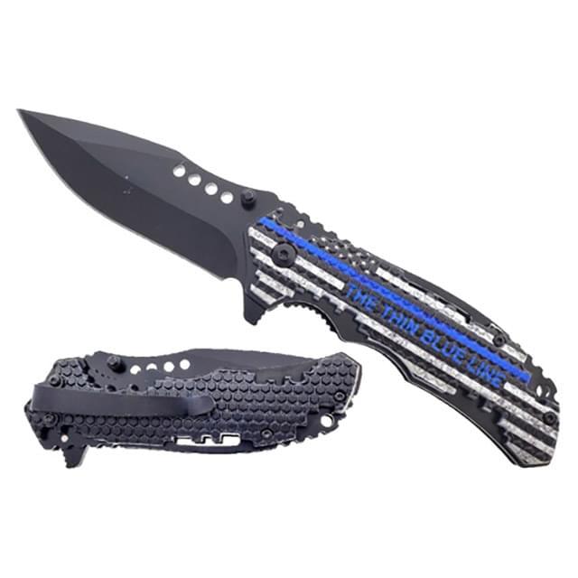 3.5" Black Blade w/ 4.75" Black ABS handle - Blue Line image
