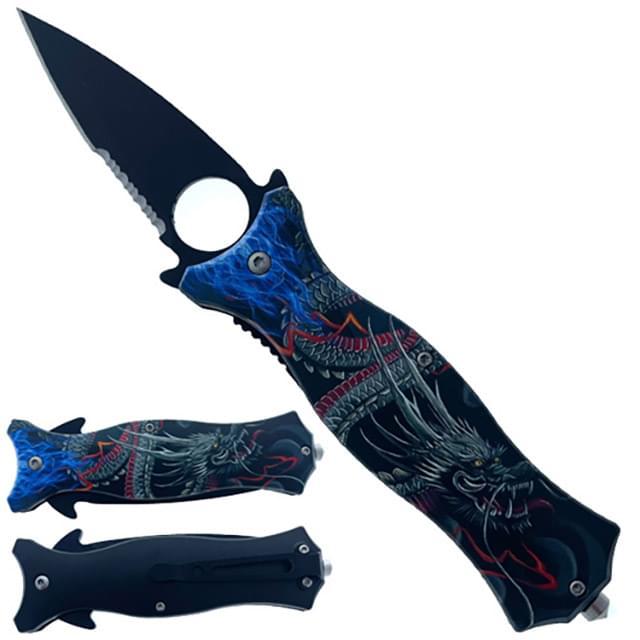 3.75'' Blade Spring-Assisted Knife - Blue & Black Dragon image