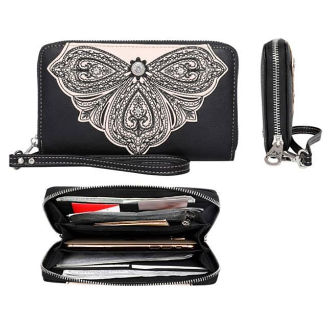 Montana West Rhinestone Embroidered Flower Wallet - Black image