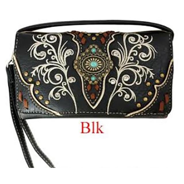Western Scrollwork Wallet With Concho - Black image