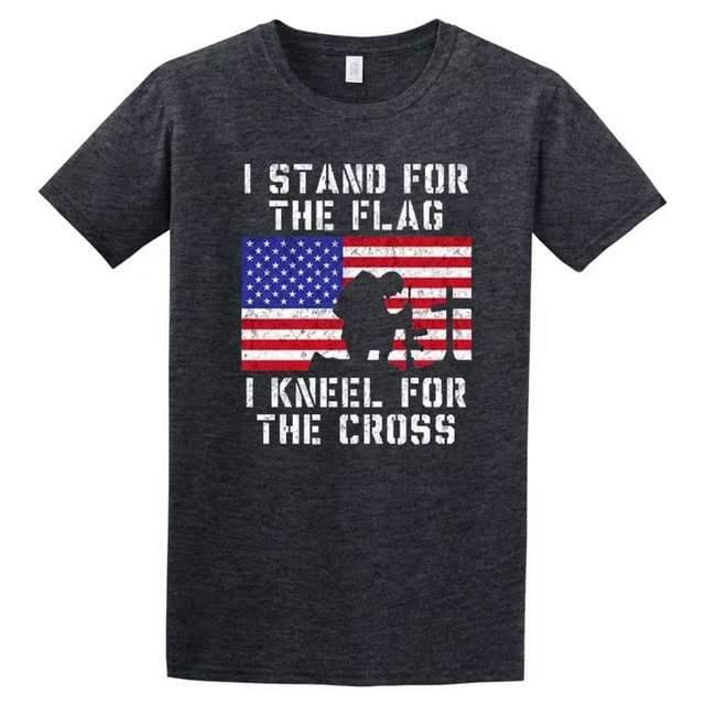 "I Stand For The Flag - I Kneel For the Cross" Patriotic T-Shirts - Dark Heather M/L/XL image