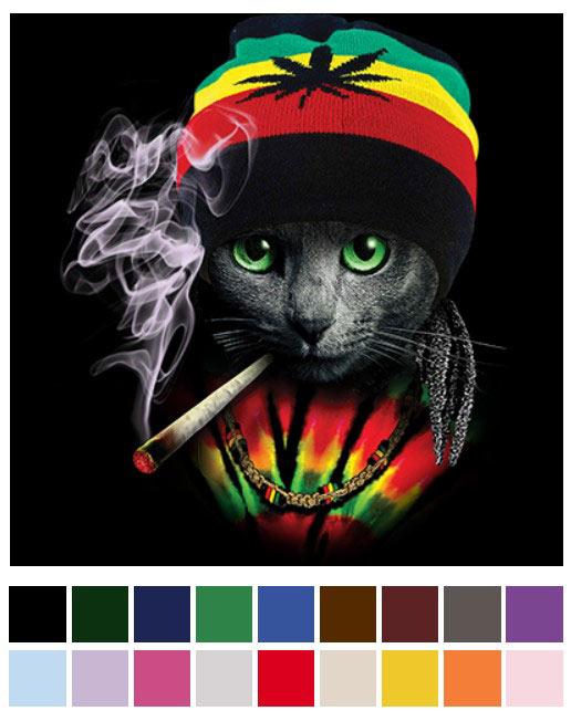 Rasta Smoking Cat Transfers image