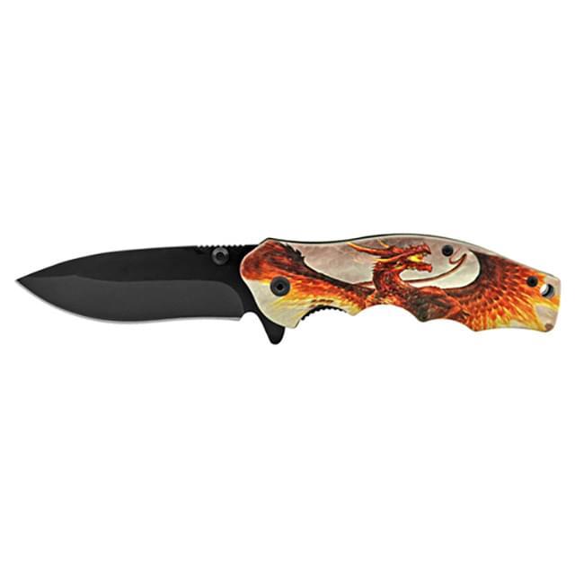 4.5" Spring-Assisted Folding Pocket Knife With Belt Clip - Targaryen Fire Dragon image