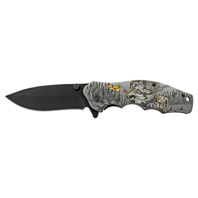 4.5" Spring-Assisted Folding Pocket Knife With Belt Clip - Wolf image