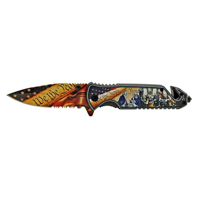 4.75" Drop Point Spring Assisted Rescue Folding Pocket Knife - We image