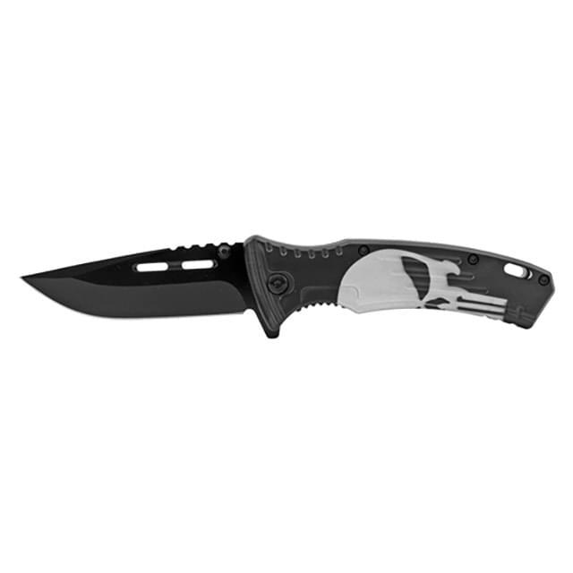 4.75" Spring-Assisted Drop Point Folding Pocket Knife - Punisher Skull image