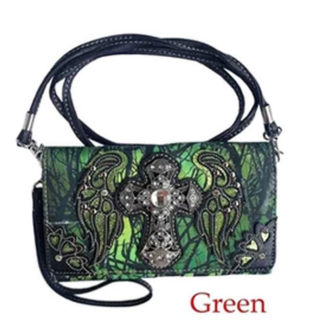 Rhinestone Cross Tree Camo Wallet - Green image