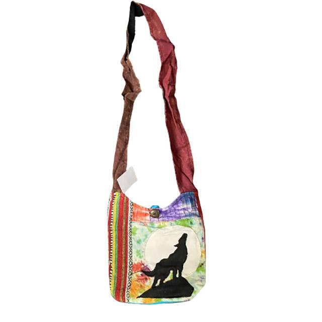 Razor-Cut Patchwork Mini Sling Bags - Tie Dye Wolf Moon image