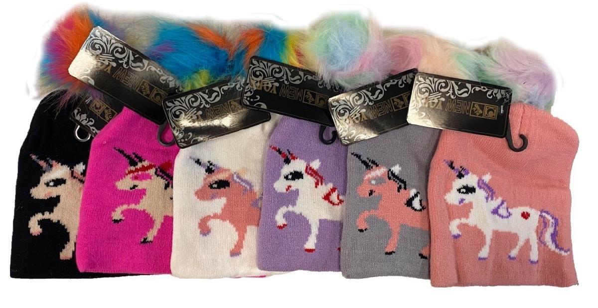 Little Kids Unicorn Design Winter Beanie Hats image