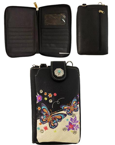 Butterflies & Flowers Western Phone Wallet - Black image