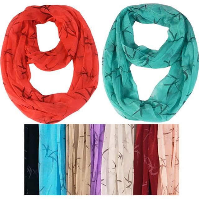 Lightweight Infinity Scarves With Bamboo Leaf Print - Assorted image