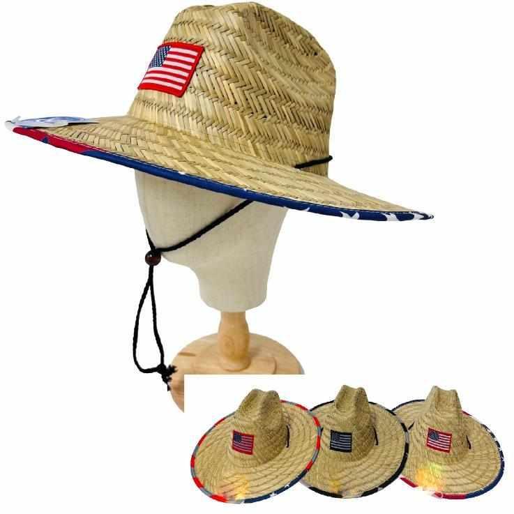 Lifeguard Straw Sun Hats - American Flag Patch image