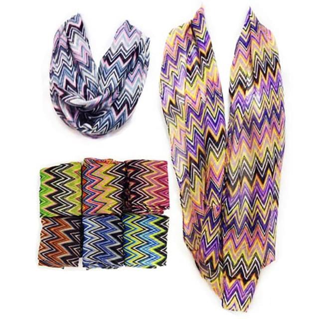 Infinity Circle Scarves With Multicolor Chevron Zig-Zag Print - Assorted image