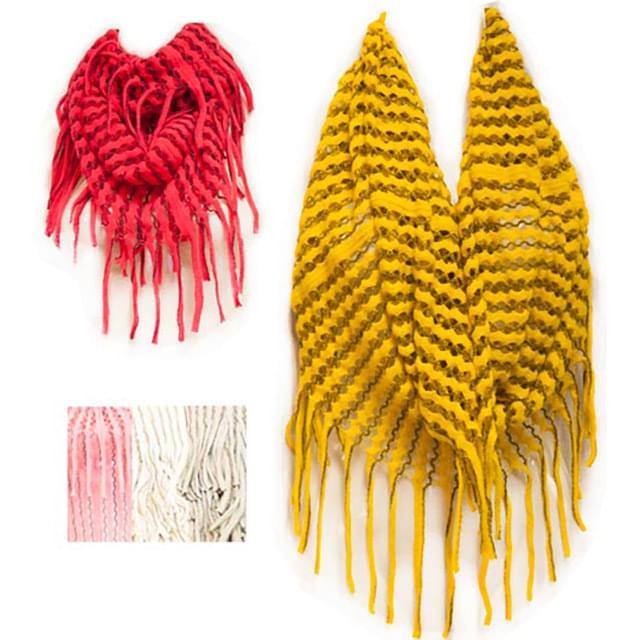 Infinity Circle Scarves With Net Pattern & Long Fringes - Assorted image