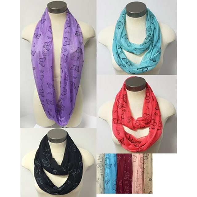 Lightweight Infinity Circle Scarves With Butterfly Print - Assorted image