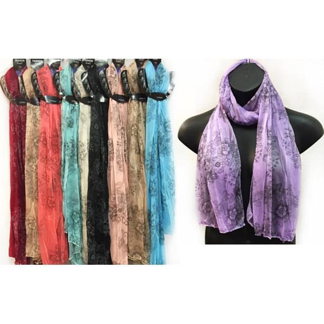 Large Size Lightweight Scarves With Black Flower Print - Assorted image