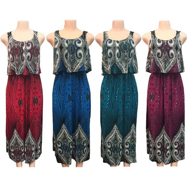 Sleeveless Long Summer Dresses With Swirl Pattern - Assorted image