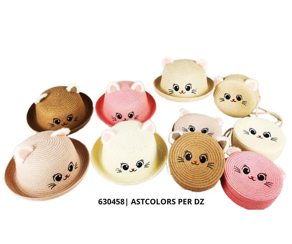 Kids Straw Sun Hat & Purse Sets - Lovely Kitten Design image