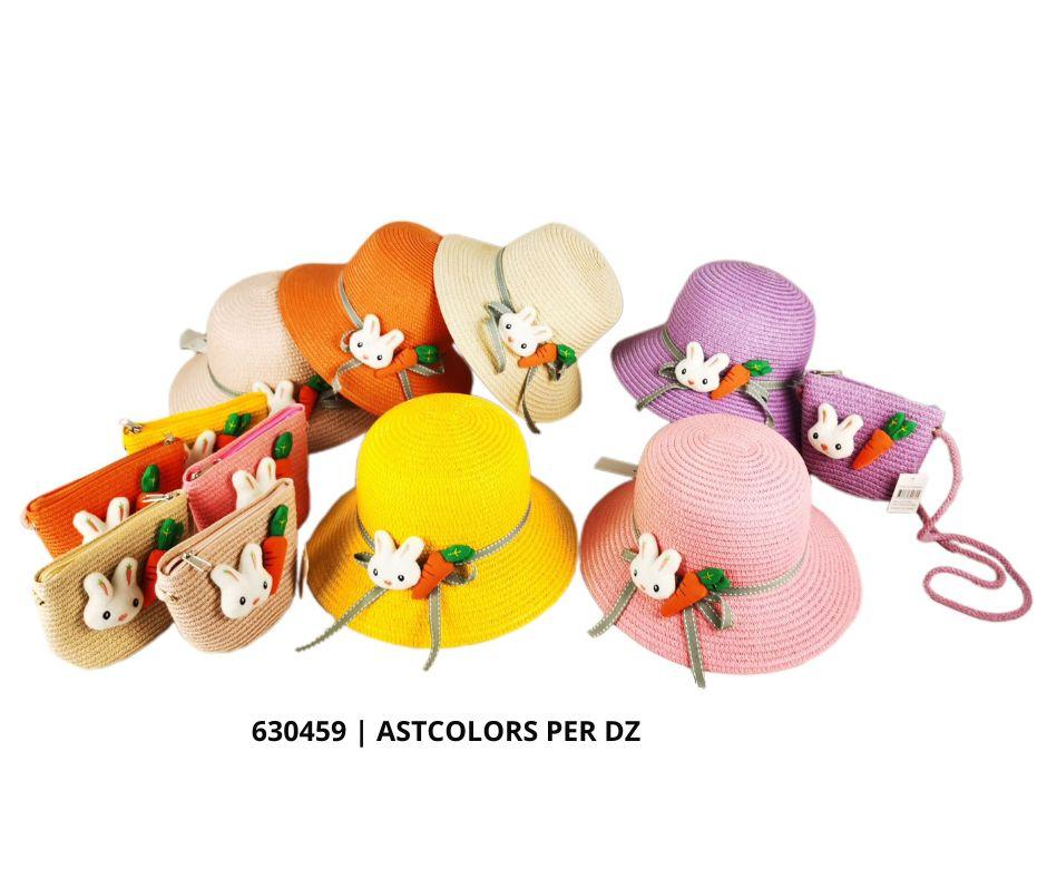 Kids Straw Sun Hat & Purse Sets - Bunny & Carrot Design image