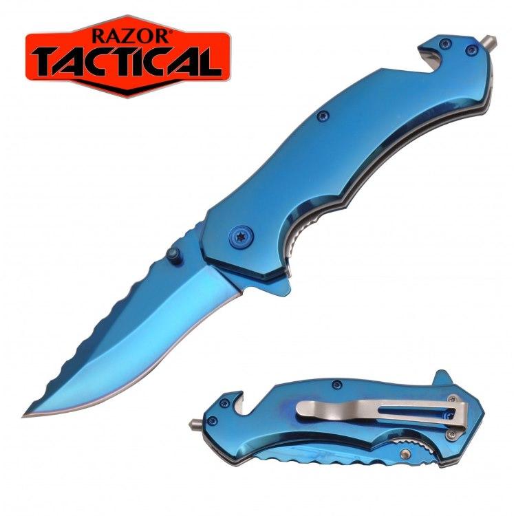 Titanium Coated Spring-Assisted Rescue Knife - Blue image