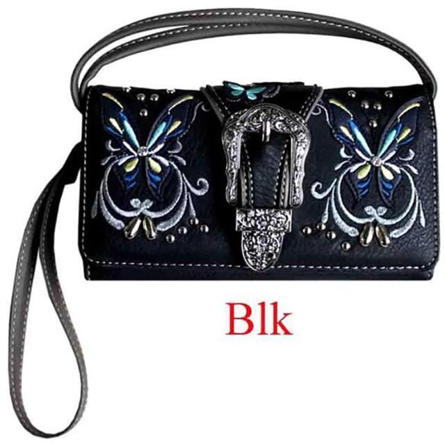 Butterfly Rhinestone Buckle Wallet - Black image