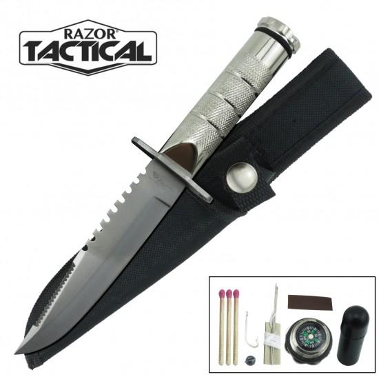 8.5" Silver Survival Knife With Nylon Sheath image