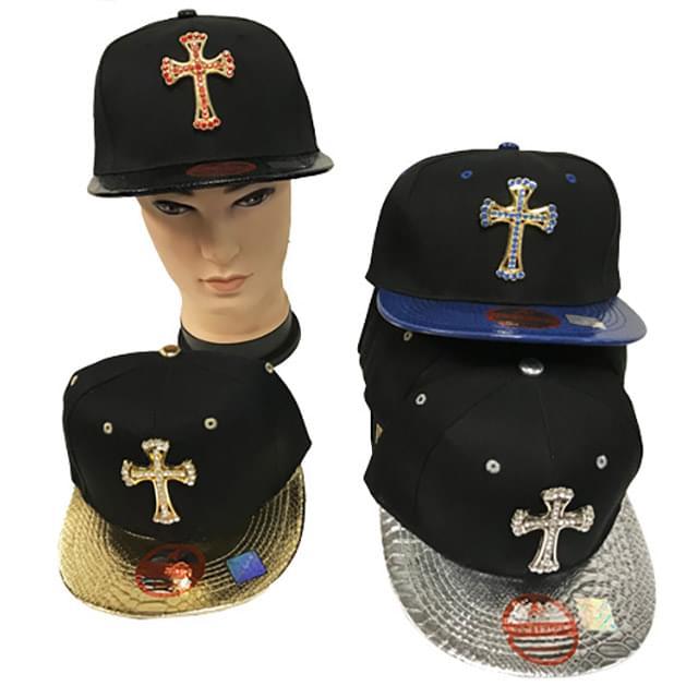 3D Metal Cross Logo Flat Bill Snapback Hats image