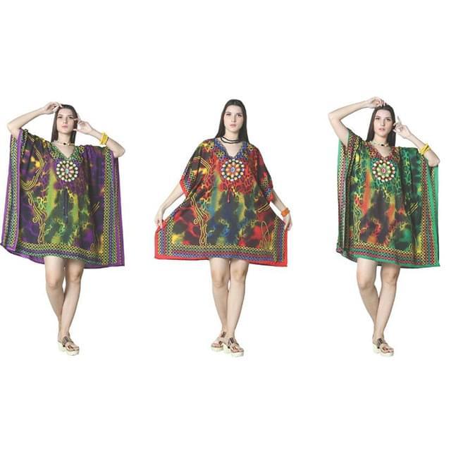 Tie Dye Animal Print Short Kaftan Tops - Assorted image
